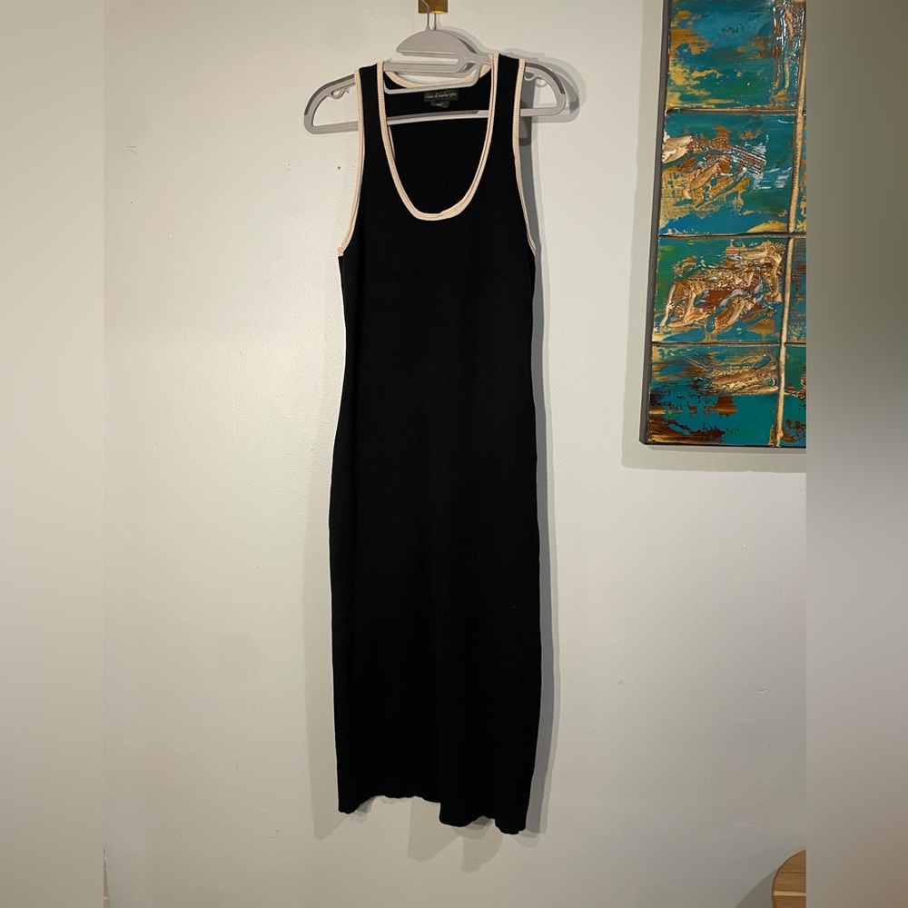House of Harlow 1960 Black Tank Midi Dress with Cream Trim